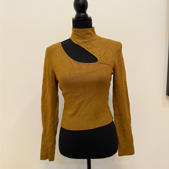 Mustard Long Sleeve Top with Modern Asymmetrical Cut - Picture 1 of 4